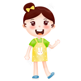 可爱小女孩蝴蝶结招手卡通人物女,免抠元素