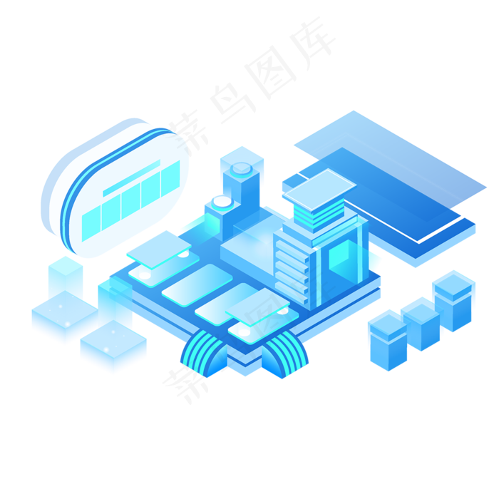 2.5D蓝色互联网场景,免抠元素