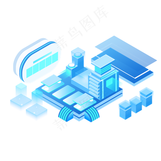 2.5D蓝色互联网场景,免抠元素