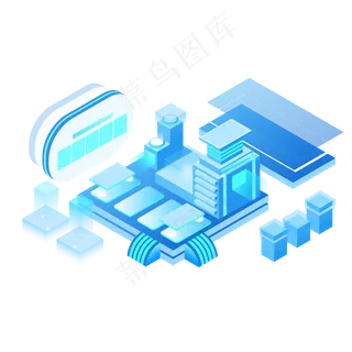 2.5D蓝色互联网场景,免抠元素
