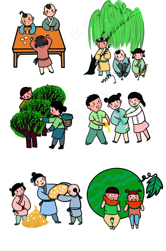二十四节气传统习俗卡通PNG,免抠元素(2000X3020(DPI:300))psd模版下载