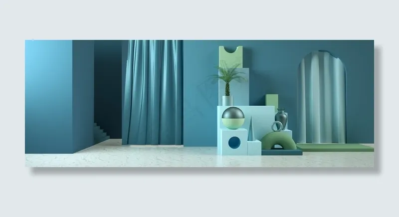 C4D简约莫兰迪蓝色通用电商促销(1920*700px 	       )