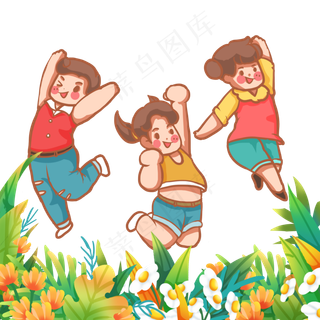 跳跃跨过花丛青少年