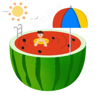 小暑夏天西瓜大暑游泳的男孩太阳