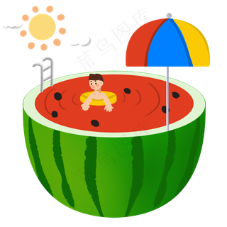 小暑夏天西瓜大暑游泳的男孩太阳