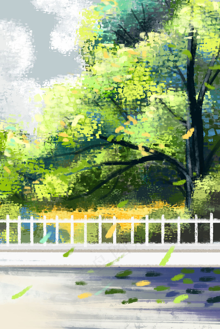 油画风春天风景背景