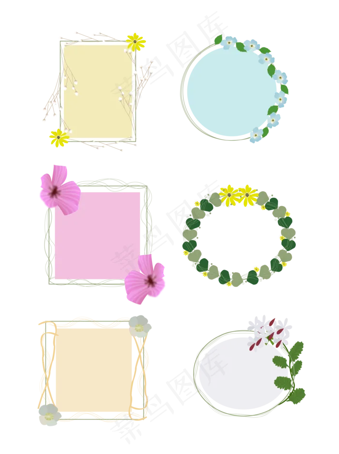 植物边框花叶子正方形圆形可爱风(2000X2000(DPI:200))ai矢量模版下载