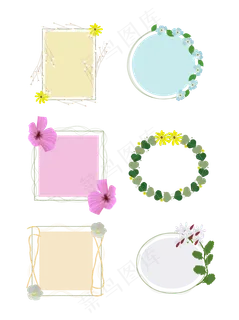 植物边框花叶子正方形圆形可爱风