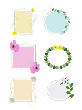 植物边框花叶子正方形圆形可爱风