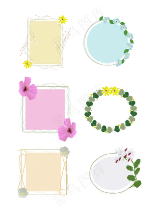 植物边框花叶子正方形圆形可爱风