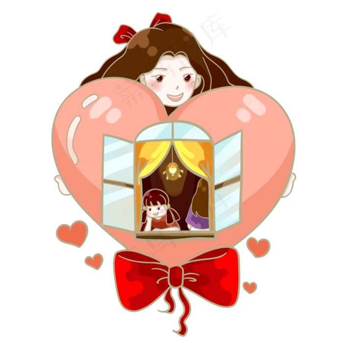 母亲节创意妈妈爱心窗户PNG素材