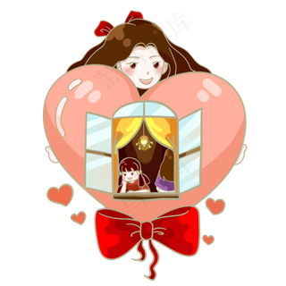 母亲节创意妈妈爱心窗户PNG素材