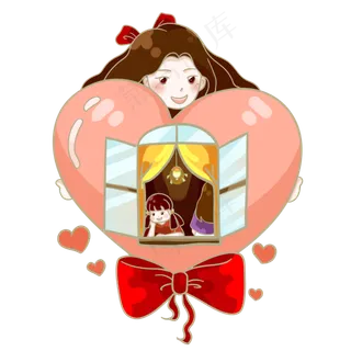 母亲节创意妈妈爱心窗户PNG素材