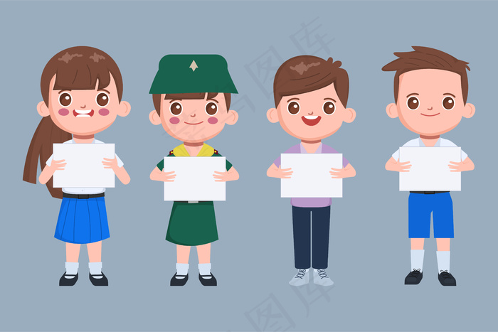可爱的学生举着标语牌eps,ai矢量模版下载
