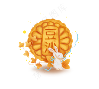 中秋节手绘玉兔和月饼