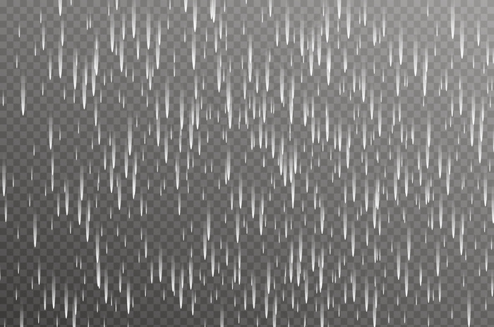 透明背景上的雨、风暴和白云。