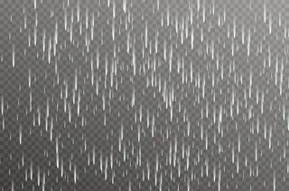 透明背景上的雨、风暴和白云。