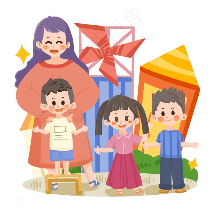 卡通教师与小朋友玩木头人游戏P(3000X3000(DPI:300))psd模版下载