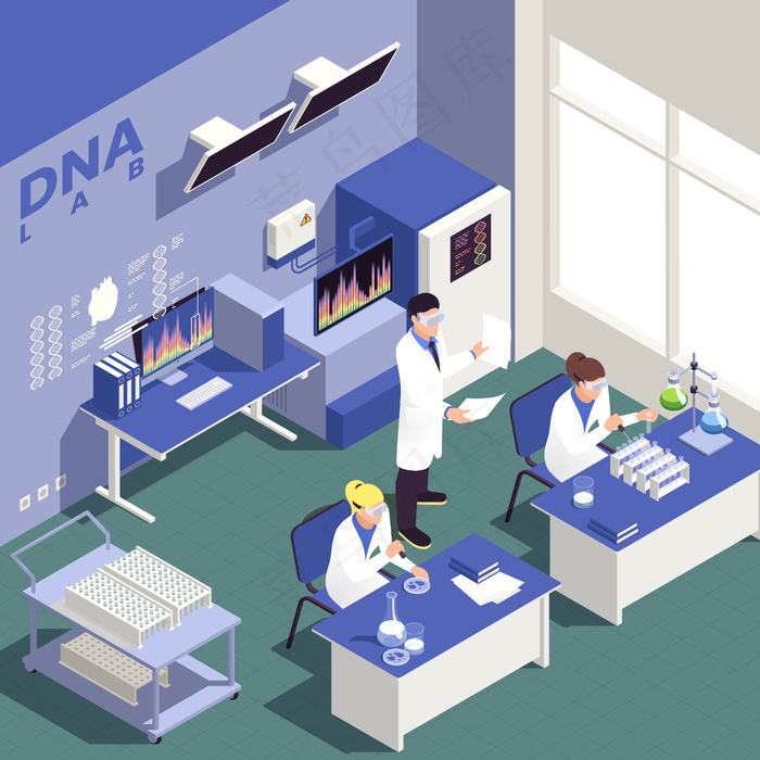 具有科学和研究符号说明的基因工程等距背景eps,ai矢量模版下载