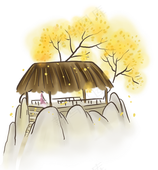 秋天登山的少女