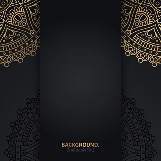 带金色几何曼荼罗圆圈的伊斯兰黑色背景