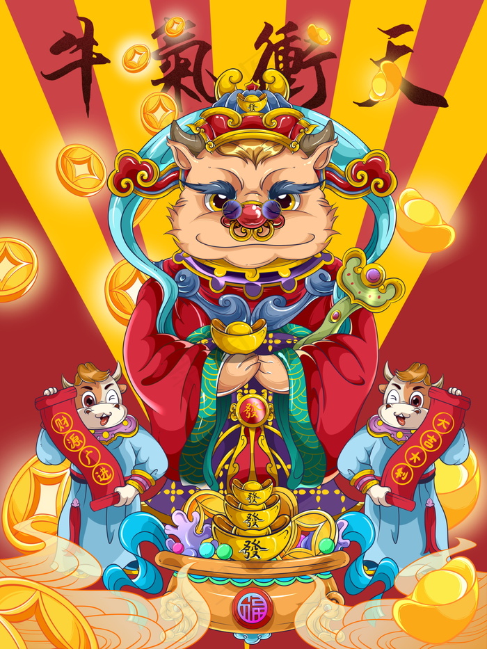 牛年插画 牛年海报 新春海报