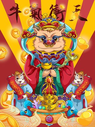 牛年插画 牛年海报 新春海报