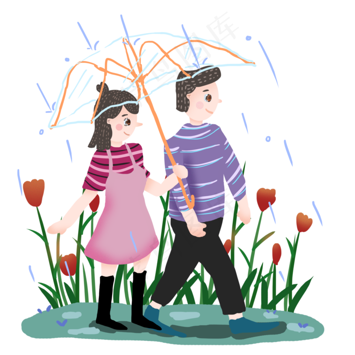 七夕情人节雨中漫步情侣设计元素(2000X2000(DPI:150))psd模版下载