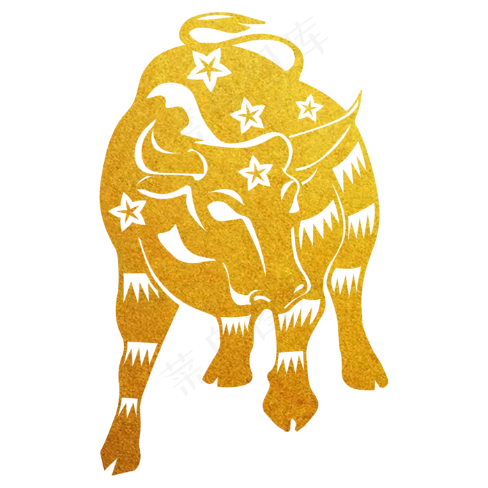 牛年烫金剪纸牛装饰图案(2000X2000(DPI:300))ai矢量模版下载