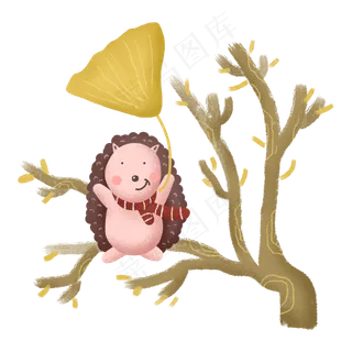 秋天秋日动物刺猬秋景植物银杏叶