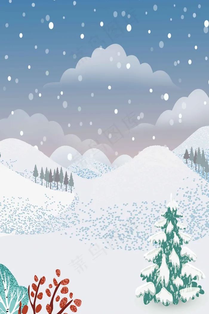 多雪的冬季草地景观(3545*5315px 	      )psd模版下载