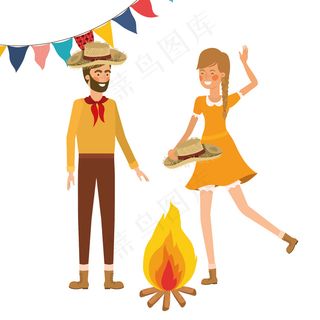 农民夫妇戴草帽跳舞