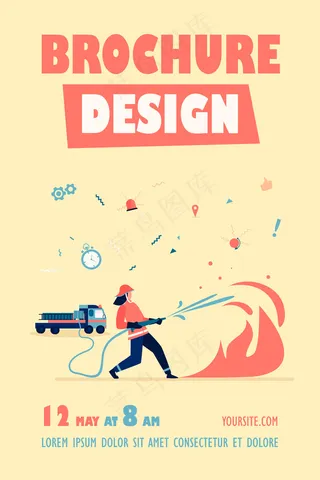 勇敢的消防员穿着制服，戴着头盔，防火隔离宣传单,DM传单模板