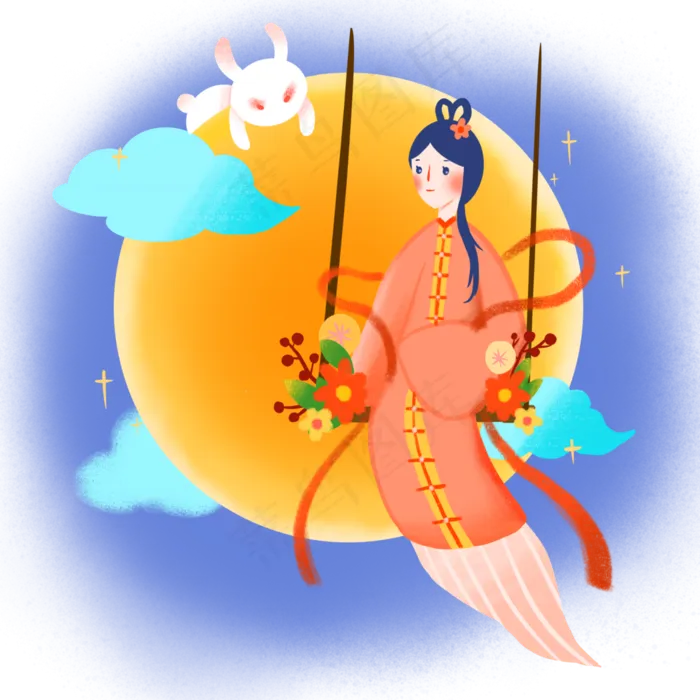 中秋嫦娥仙女古典仙子玉兔八月十(3545X5315(DPI:300))psd模版下载