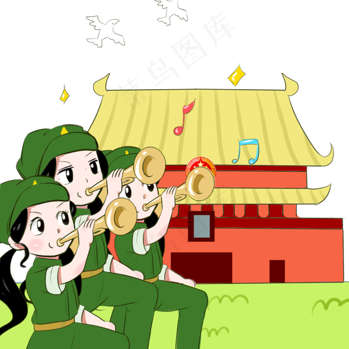 手绘卡通可爱国庆节场景