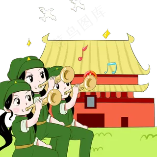 手绘卡通可爱国庆节场景