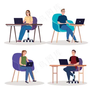 年轻人自由职业者使用笔记本电脑工作