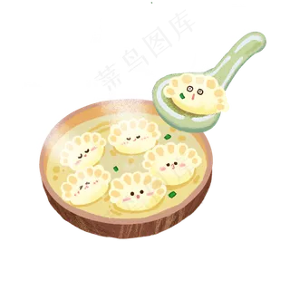 立冬暖色系卡通手绘饺子PNG素材