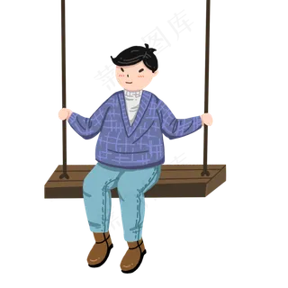 可爱卡通手绘扁平风格情侣秋千头