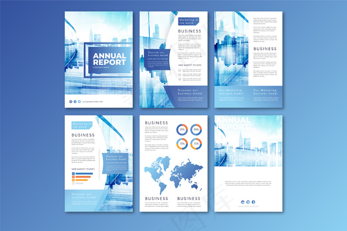 蓝色城市小册子模板布局