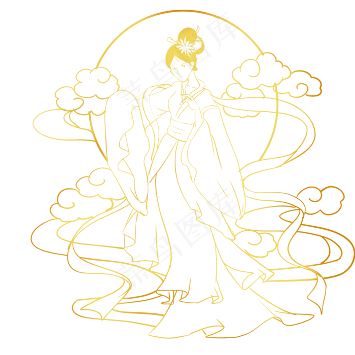 线描金色中秋嫦娥(2000X2000(DPI:300))psd模版下载