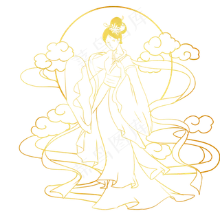线描金色中秋嫦娥