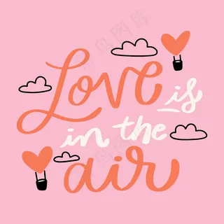 爱是在粉红色背景上的空中字母