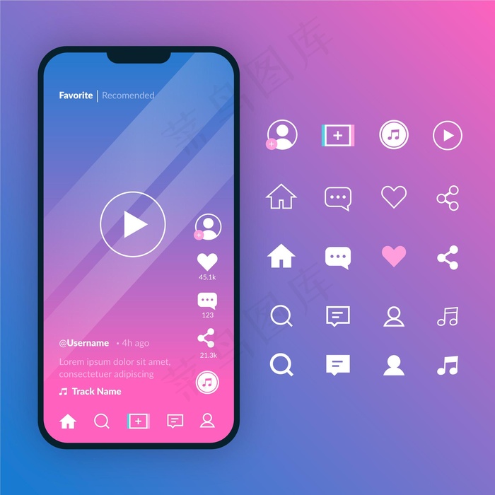 Tiktok接口概念eps,ai矢量模版下载
