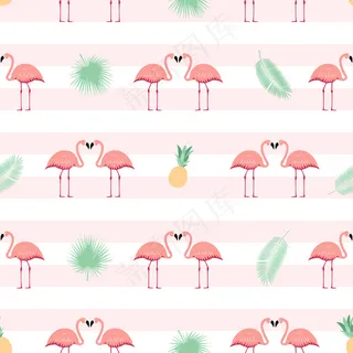 粉红火烈鸟无缝图案背景。插图