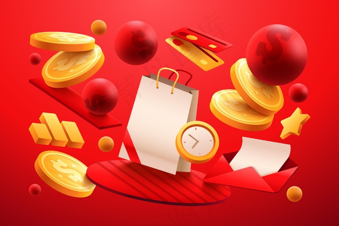 带购物袋的逼真产品广告模板