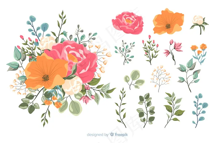 彩色2d花束eps,ai矢量模版下载