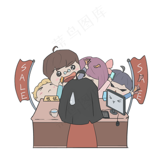 双十一电商购物抢购卡通手绘免扣