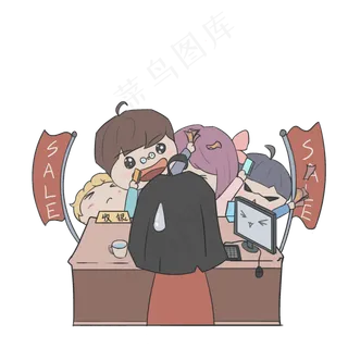 双十一电商购物抢购卡通手绘免扣
