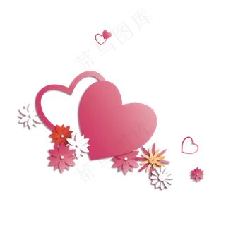 浪漫粉色爱心与花朵